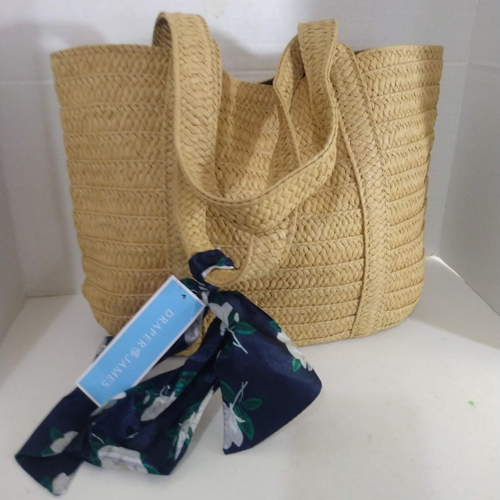 Draper James Everyday Straw/Scarf Tote Purse